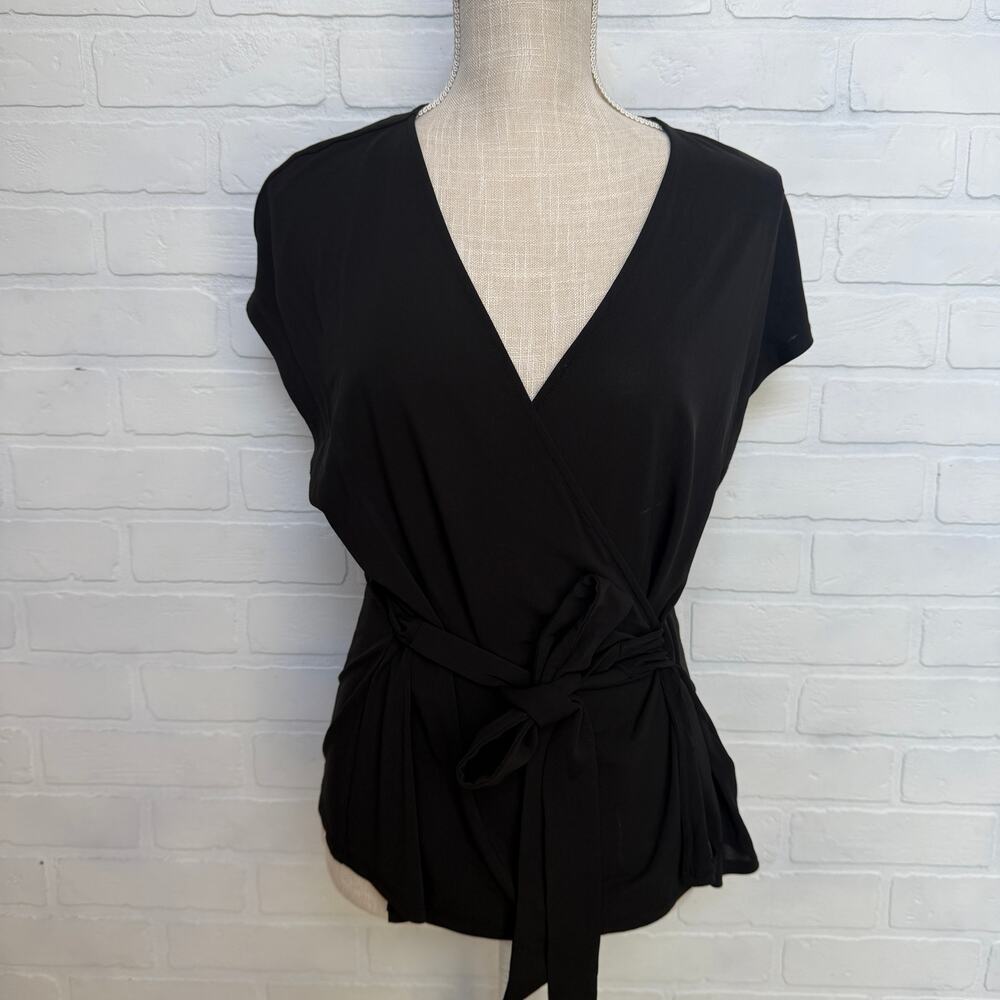 Ted Baker London Women's Black Chiffon V neck Wrap Blouse Top -sz  2